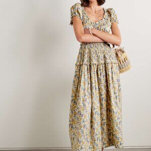 DÔEN Leanne shirred floral-print cotton-voile midi dress